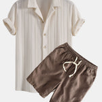 Texture Jacquard Cuban Shirt & Linen Cotton Blend Drawstring Shorts