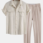 Linen Cuban Shirt With Pockets & Slim Fit Tapered Trousers