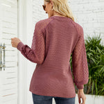 Zeagoo V Neck Tops Solid Color Blouse Long Sleeve Pullover Lace Patchwork Shirt