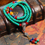 Buddha Stones 108 Mala Beads Tibetan Turquoise Dzi Bead Protection Bracelet