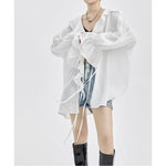 Large Ruffled V-neck And Tie-up Loose Shirt