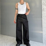 Double-layer Concealed Button Cotton Wide-leg Pants
