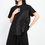 Casual Round Neck Irregular Stitching Pleated T-shirt
