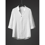 Retro Ice Silk Short Sleeve V-Neck Shirt Drawstring Trousers Two-Piece Set