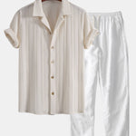 Texture Jacquard Cuban Shirt & Straight Leg Linen Pants