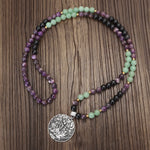 Buddha Stones 108 Mala Beads Amethyst Green Aventurine Lotus Meditation Bracelet