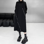 Mid-length High-neck Diagonal Zipper Loose Long Dress