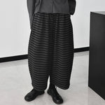 Striped Wide-leg Loose Fleece-lined Thick Knit Cropped Pants