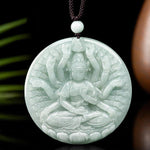 Buddha Stones Thousand-Hand Kwan Yin Avalokitesvara Jade Blessing String Necklace Pendant