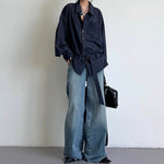 Casual Vertical Striped Loose Belted Shirt