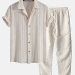 Texture Jacquard Cuban Shirt & Straight Leg Linen Pants