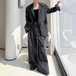 Vintage Distressed Washed Denim Jacket and Wide-leg Pants Two-piece Set