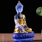 Buddha Stones Medicine Buddha Handmade Liuli Crystal Art Piece Compassion Statue Home Office Offering Decoration