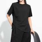Ice Silk Hem Draped Curved Pleated Patchwork Top