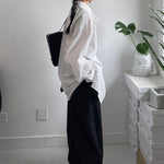 Deconstructed Drawstring Vertical Striped Loose Casual Shirt