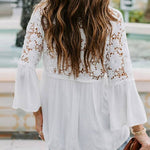 Zeagoo Lace Boho Blouses Crochet Flowy Bell Sleeve Button Down Casual T Shirts