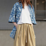 Vintage Floral Print Short Sleeve Denim Shirt