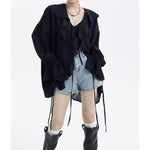 Large Ruffled V-neck And Tie-up Loose Shirt