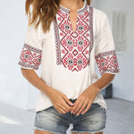 Zeagoo Summer V Neck Boho Embroidered Shirts Short Sleeve Casual Tops Blouse