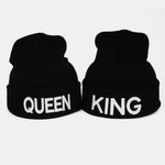 Unisex Queen And King Embroidery Knitted Hat Set