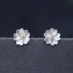 Buddha Stones 925 Sterling Silver Cherry Blossoms Floral Calm Stud Earrings