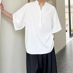Waffle Collar Loose Half Sleeve Shirt