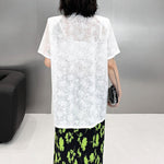 Women's Floral Pattern Lace Slit Hem T-shirt
