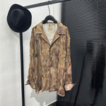 Distressed Wrinkled Printed Long-Sleeve Shirt