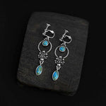 Buddha Stones 925 Sterling Silver Hook Vintage Copper Plated Silver Turquoise Waterdrop Pattern Balance Drop Dangle Earrings