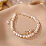 Buddha Stones 925 Sterling Silver Plated 14k Gold Natural Pearl Crystal Healing Double Layer Bracelet