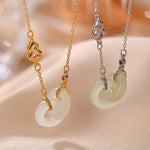 Buddha Stones 925 Sterling Silver Round Jade Luck Prosperity Necklace Chain Pendant