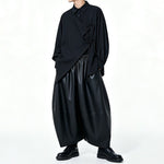 Japanese Asymmetric Long-sleeve Shirt Loose Wide-leg PU Leather Pants Two-piece Set