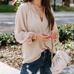 Zeagoo V Neck Chiffon Plain Long Sleeve Loose Casual Work Office Blouses