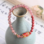 Buddha Stones Natural Strawberry Quartz Cinnabar Lucky Koi Fish Healing Bracelet