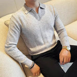 Lyocell V-neck Collared Slim Fit Knit Sweater