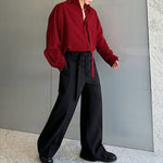 Red Shirt Long Sleeves with Detachable Lapel Ribbon