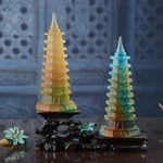 Buddha Stones Feng Shui Wenchang Tower Handmade Liuli Crystal Pagoda Art Piece Luck Home Office Decoration