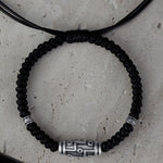 Buddha Stones 999 Sterling Silver Nine-Eye Dzi Bead Pattern Blessing Rope Bracelet