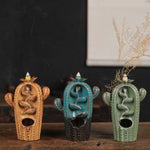 Buddha Stones Cactus Ceramic Healing Backflow Smoke Fountain Incense Burner