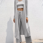 Zeagoo Women's 3 Piece Outfits Lounge Scoop Neck Crop Tops High Waist Pants Open Front Cardigan Set