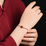 Buddha Stones Natural Cinnabar Four Leaf Clover Blessing Red String Bracelet Anklet