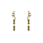 Buddha Stones 925 Sterling Silver Posts Copper Plated Gold Natural Peridot Bamboo Leaf Drop Earrings