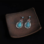 Buddha Stones Tibet Vintage Turquoise Waterdrop Strength Drop Dangle Earrings Clips