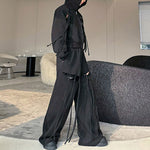 Hollow Strap Hooded Sweatshirt Two-Piece Set