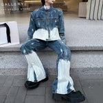 Zippered Casual Denim Jacket Loose Two-piece Set