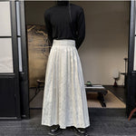 Vintage Jacquard Pleated One-piece Buckle Long Skirt