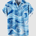 Men's Vacation Style 3D Wave Print Beach Casual Short Sleeve Shirt