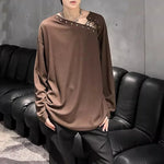 American Off-shoulder Tie-back Textured T-shirt