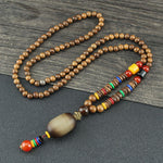 Buddha Stones Tibetan Wenge Wood Bodhi Seed Agate Balance Peace Necklace Pendant (Extra 40% Off | USE CODE: FS40)