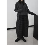 Striped Wide-leg Loose Fleece-lined Thick Knit Cropped Pants
